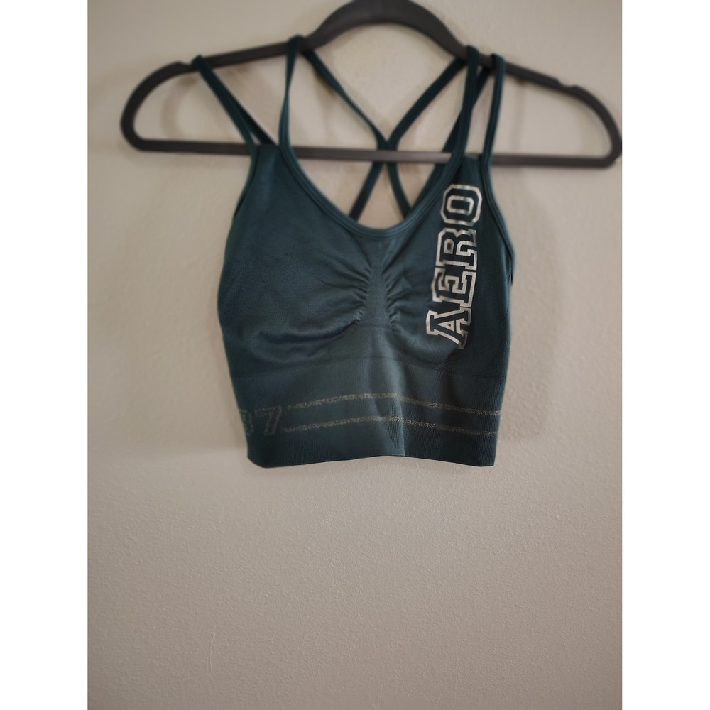 Aeropostale Womens Teal‎ Green Seamless Strappy Racerback Sports Bra Size Medium